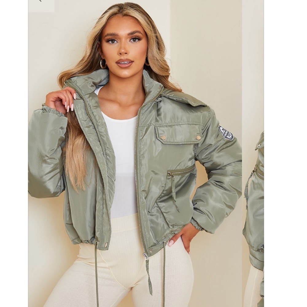PLT Khaki Cropped Hooded Parka